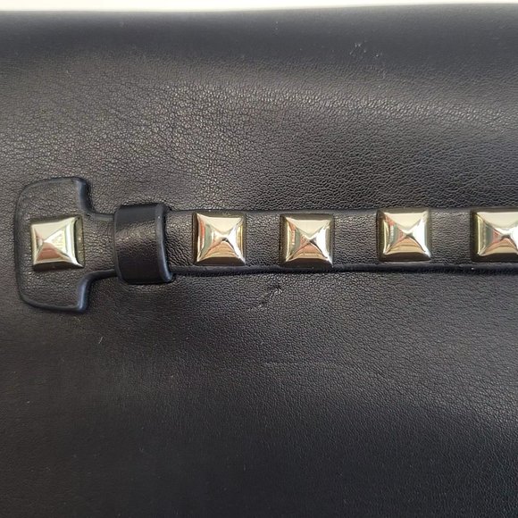 DANIER Black Leather Clutch Handbag Gold Studs - EUC - Picture 4 of 8